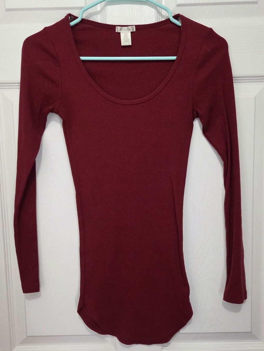Bozzolo Women Long-Sleeve Scoop Neck Burgundy Cotton Blend Top Sz Small Classic